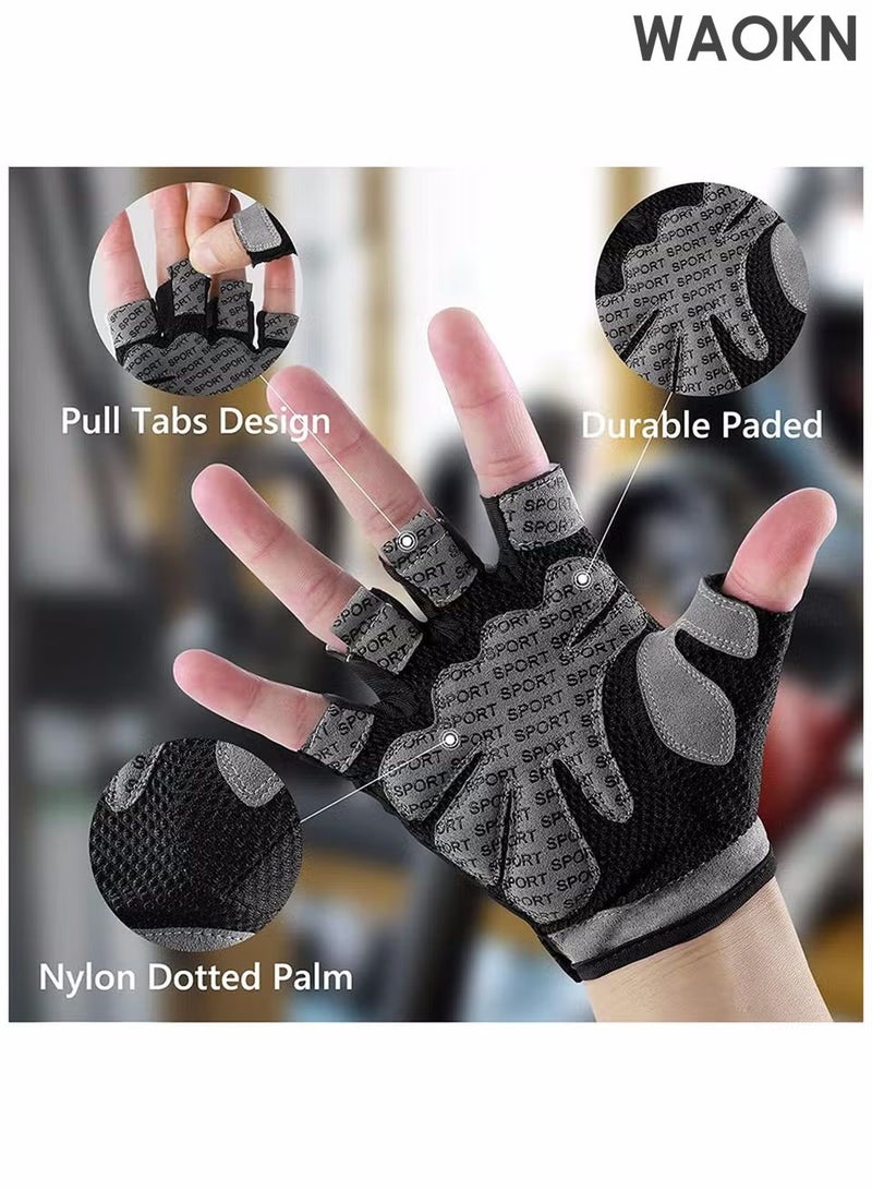 WAOKN Gym Gloves for Men Women Wrist Support Gloves Breathable Non-Slip Gloves for Workout Training Weight Lifting Yoga Dumbbell Bodybuilding Cycling Exercise Breathable Half Finger Exercise Gloves - Image 5