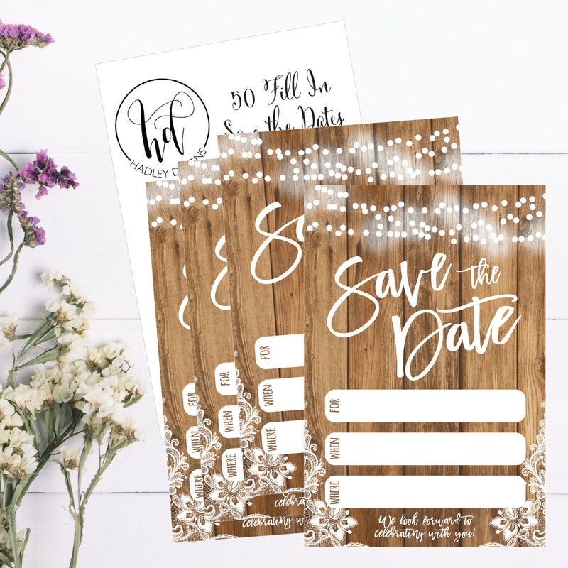 Hadley Designs 50 Rustic Save The Date Cards For Wedding, Engagement, Anniversary, Baby Shower, Birthday Party, Etc Save The Dates Postcard Invitations, Simple Blank Event Announcements - Image 2