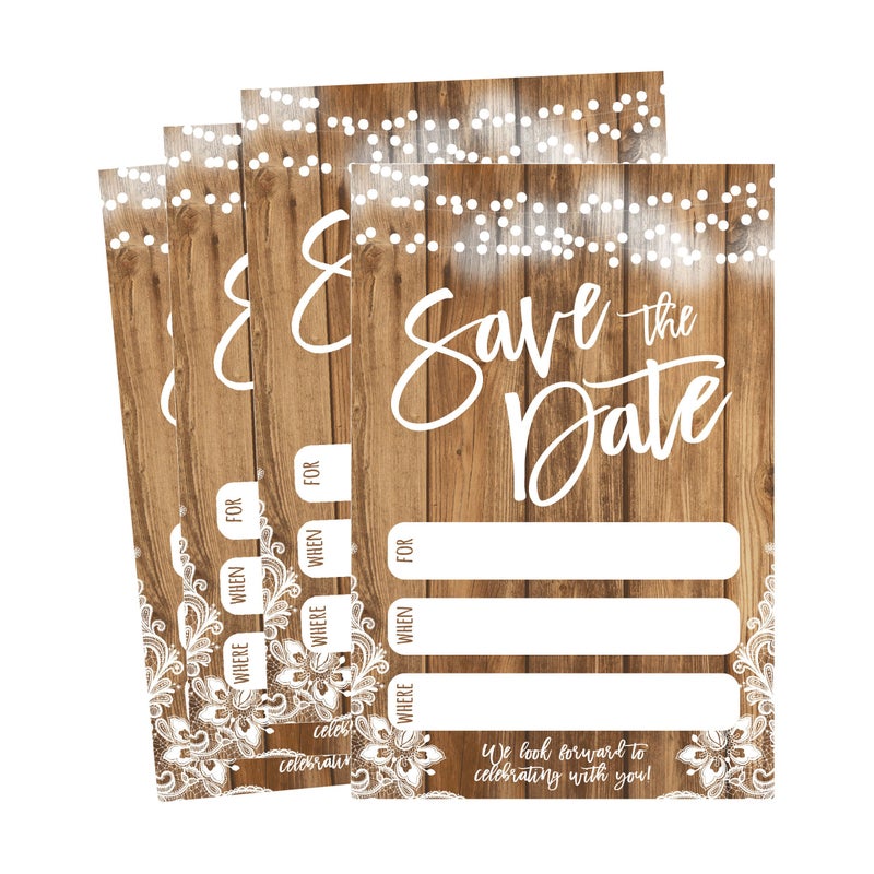 Hadley Designs 50 Rustic Save The Date Cards For Wedding, Engagement, Anniversary, Baby Shower, Birthday Party, Etc Save The Dates Postcard Invitations, Simple Blank Event Announcements - Image 1