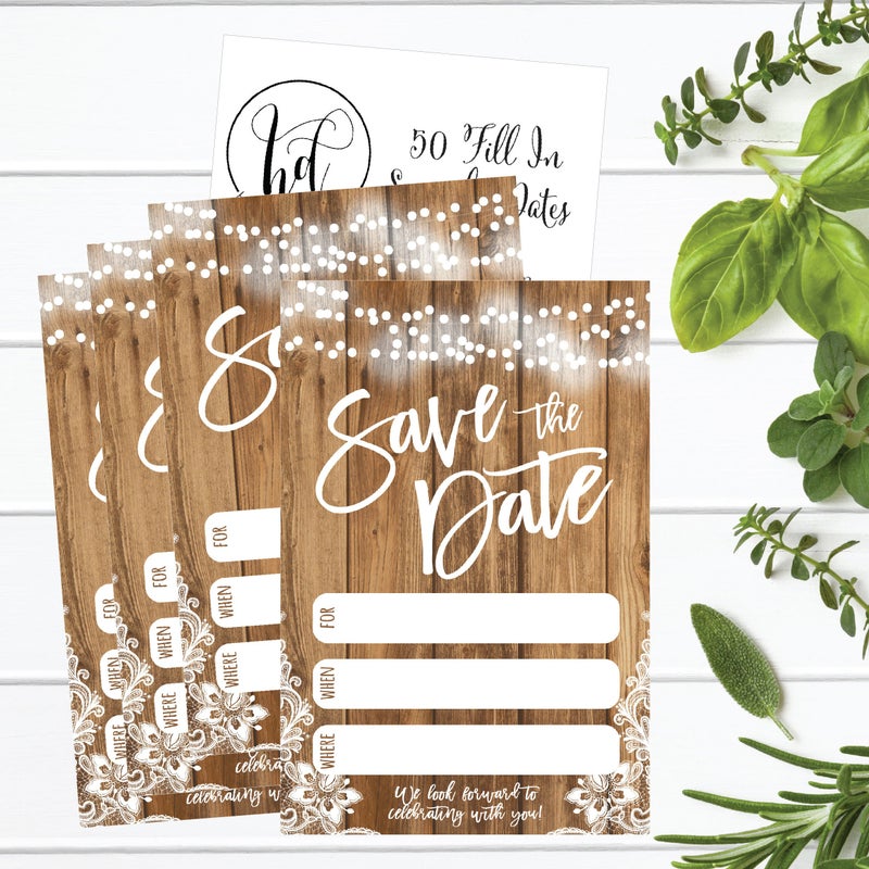 Hadley Designs 50 Rustic Save The Date Cards For Wedding, Engagement, Anniversary, Baby Shower, Birthday Party, Etc Save The Dates Postcard Invitations, Simple Blank Event Announcements - Image 4