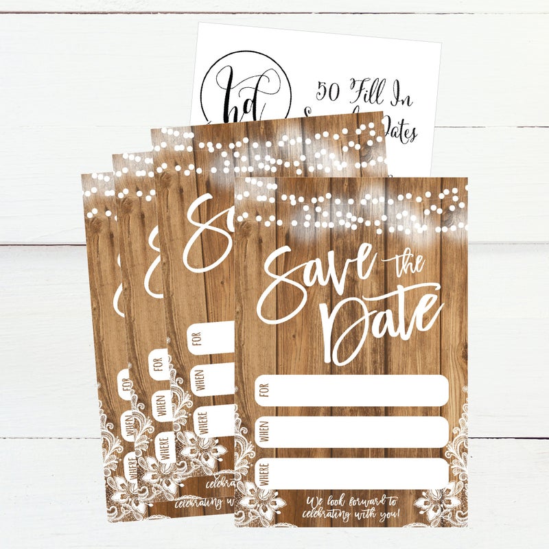 Hadley Designs 50 Rustic Save The Date Cards For Wedding, Engagement, Anniversary, Baby Shower, Birthday Party, Etc Save The Dates Postcard Invitations, Simple Blank Event Announcements - Image 3