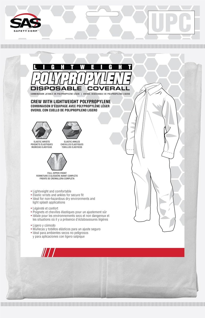 Safety Corp Disposable Polypropylene Coveralls | General Purpose Crew Neck Work Coverall |