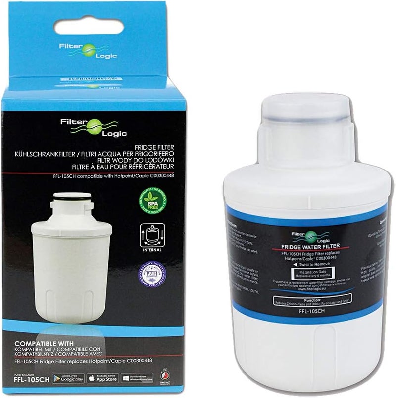 FFL-105CH Fridge Water Filter Compatible with CDA Fridge, Hotpoint C00300448, SXBD922FWD, Caple CAFF205, Thomson THSBS90WDWH, Microfilter MFCMG14211FR / MFCMG14211F Refrigerators (1 Pack) Globally spread simple design
