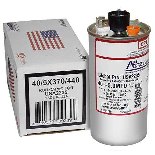 AMRAD Goodman CAP050400440RTP Replacement - 40 + 5 uf / Mfd 370 / 440 VAC AmRad Round Dual Universal Capacitor , Made in the U.S.A. - Image 1