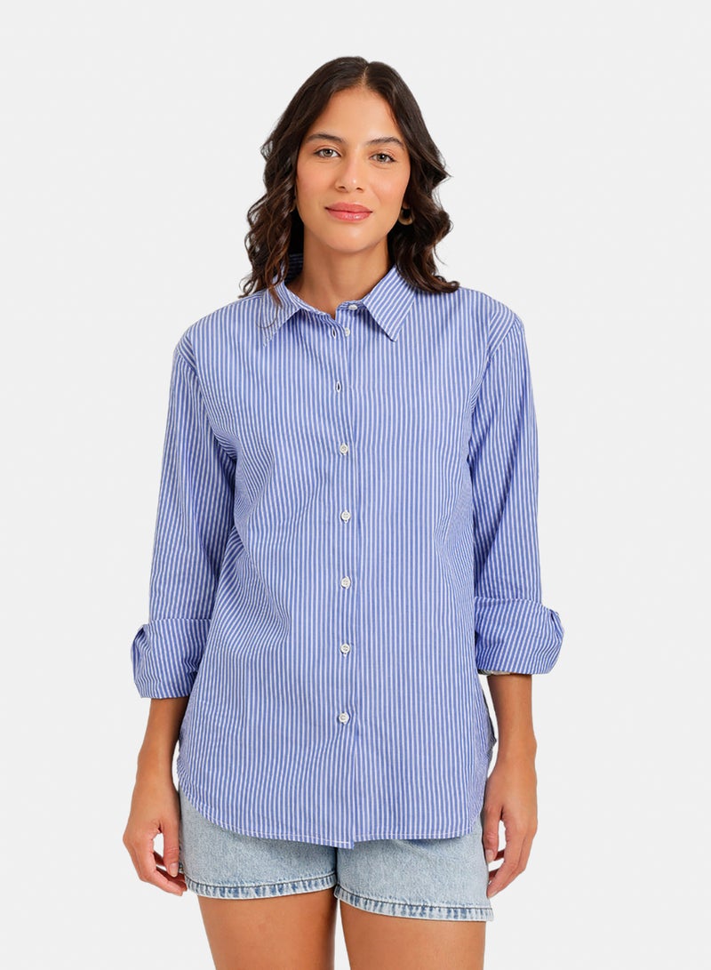 Carina Striped High-Low Shirt - Image 1