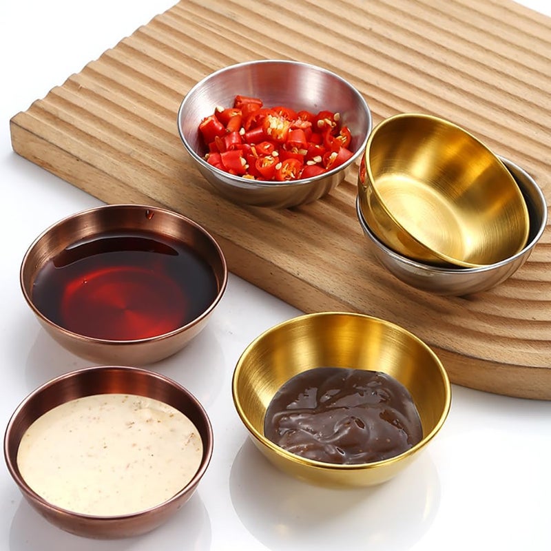 ccHuDE 4 Pcs Stainless Steel Round Sauce Dishes Sushi Dipping Sauce Bowls Mini Seasoning Dishes Small Individual Saucers Kitchen Appetizer Plates for Salad Dressing Silver - Image 3