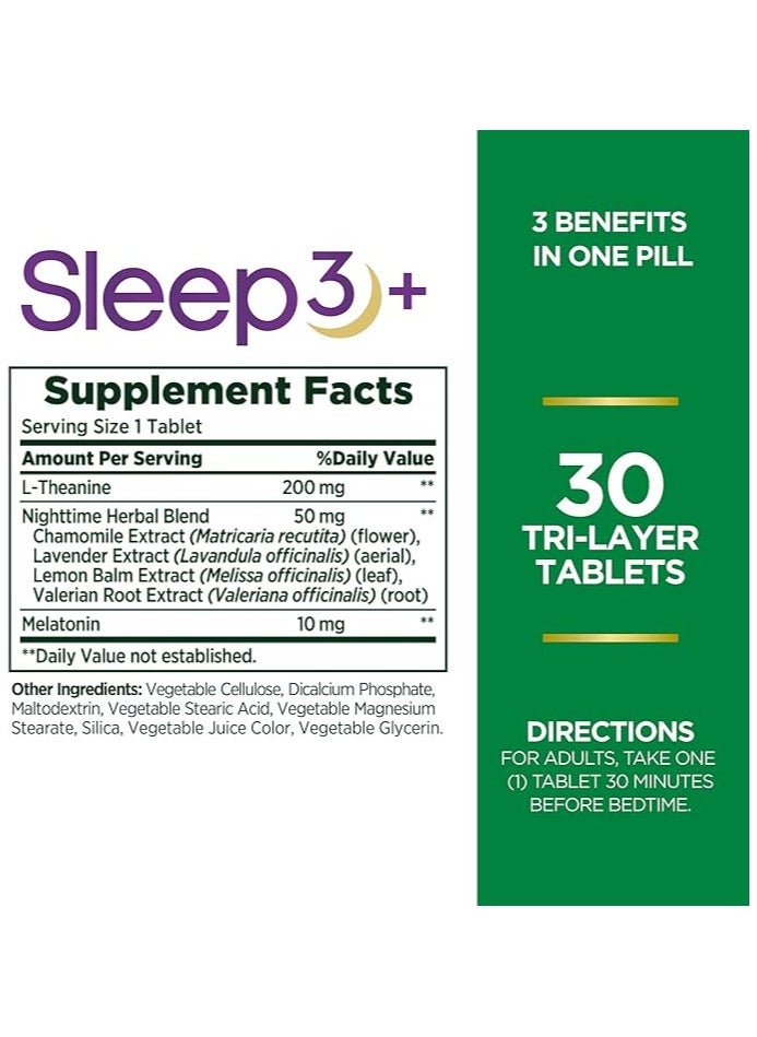 Nature's Bounty Melatonin, Sleep3 Maximum Strength 100% Drug Free Sleep Aid, Dietary Supplement, L-Theanine & Nighttime Herbal Blend Time Release Technology, 10mg, 30 Tri-Layered Tablets