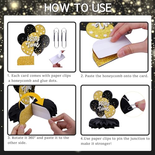 Refavor 9Pcs 40th Birthday Party Decorations - 40th Birthday Decorations for Men Women Black Gold Party Supplies Decorations Table Honeycomb Centerpieces Over the Hill Aged to Perfection Decor - Image 4