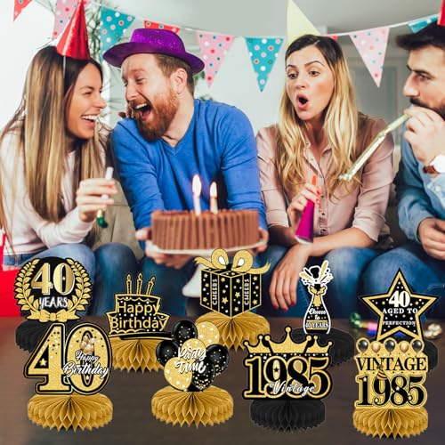 Refavor 9Pcs 40th Birthday Party Decorations - 40th Birthday Decorations for Men Women Black Gold Party Supplies Decorations Table Honeycomb Centerpieces Over the Hill Aged to Perfection Decor - Image 5