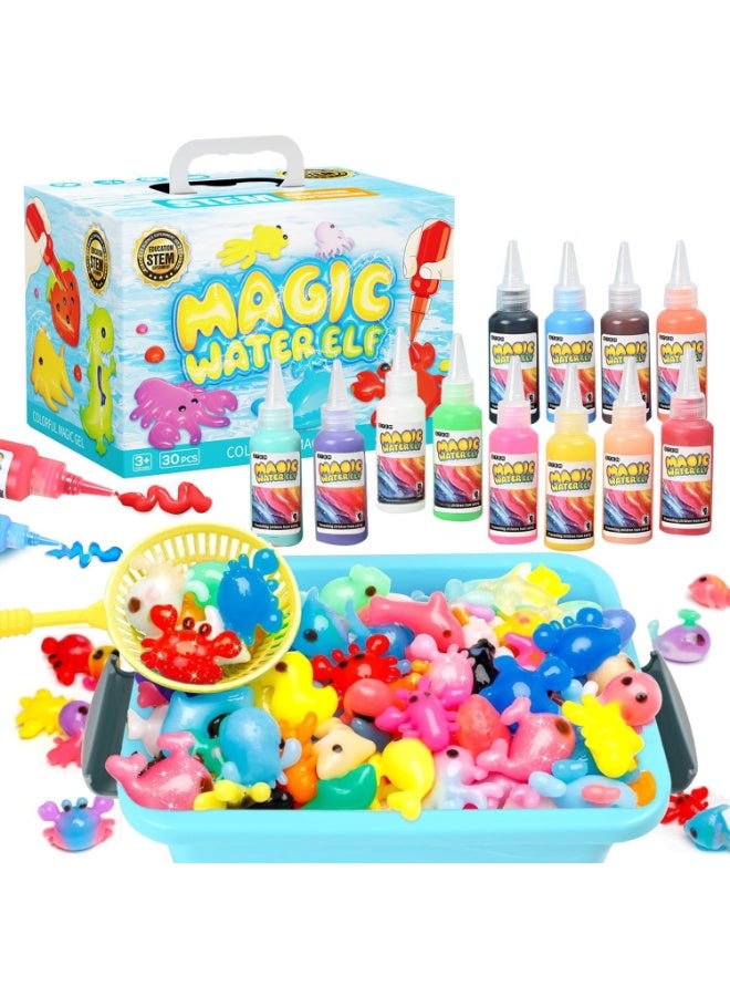 JAYATO 30 PCS Magic Water Elf Beads Educational Toy Set with Box, DIY Maker kit, Jelly Sea Animal Creature, Sensory Bin Set,Toys for 3+Year Old Boys Girls, Boys, Party Favors, Goodie Bags Fillers, Birthday Day Gifts and Prize - Image 1
