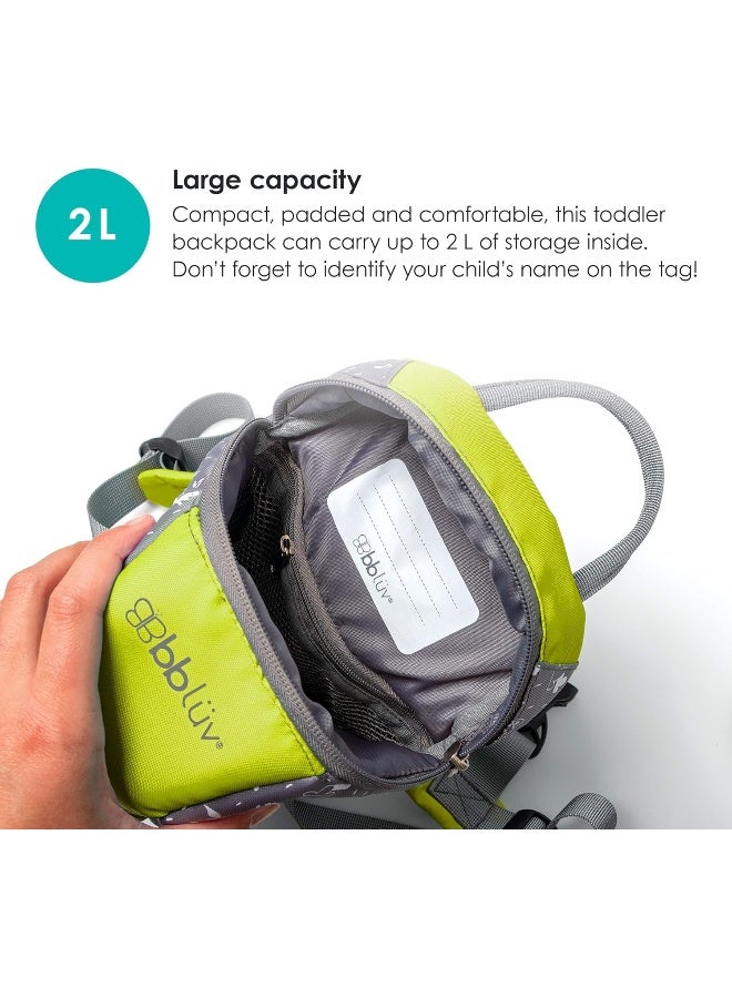 bblÃ¼v - PÃ¤k - Toddler Backpack with Adjustable Reins, Little Kids Anti-Lost Travel Bag Harness Reins, Lightweight Fits Snacks and Toys, Cute Backpacks with Safety Leash for Baby (Lime) - Image 3