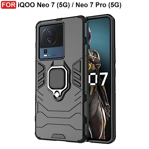 CEDO Kickstand Cover for iQOO Neo 7 (5G) Rugged Case | Built-in Stand Rotating Ring Holder | Military Grade Armor Bumper Back Cover (Black) - Image 2