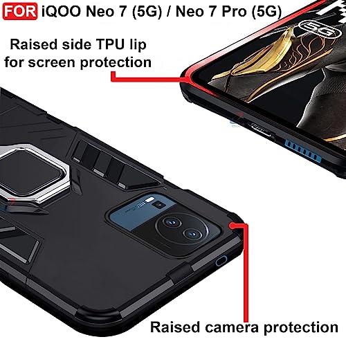 CEDO Kickstand Cover for iQOO Neo 7 (5G) Rugged Case | Built-in Stand Rotating Ring Holder | Military Grade Armor Bumper Back Cover (Black) - Image 4