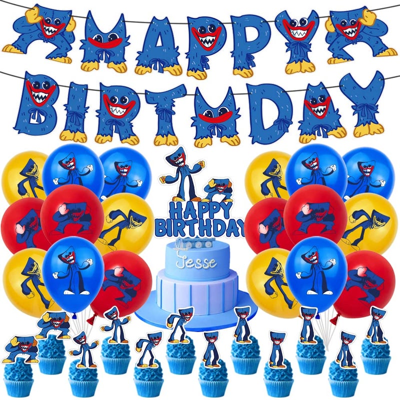 MANGO Birthday Party Decorations Set Birthday Party Supplies Decorations Banner cake and flag balloon set for Kids Theme Party Balloons Decoration with Party Fringe Curtains Decor Blue Poppy Playtime - Image 2