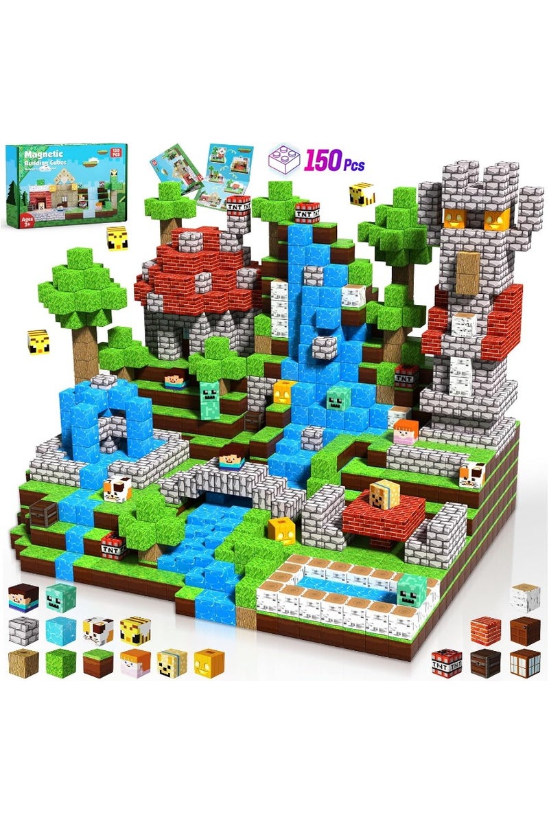 150 PCS Magnetic Blocks – Build Mine Magnet World & Creative Magnet Cubes Construction Set, STEM Sensory Toys for Kids, Boys & Girls Ages 3-10, Classroom & Birthday Gifts - Image 1