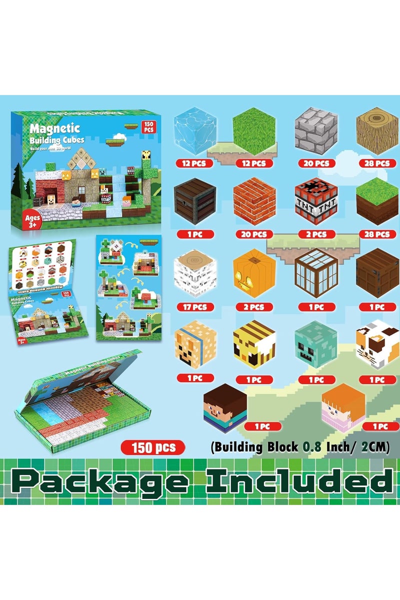 150 PCS Magnetic Blocks – Build Mine Magnet World & Creative Magnet Cubes Construction Set, STEM Sensory Toys for Kids, Boys & Girls Ages 3-10, Classroom & Birthday Gifts - Image 2