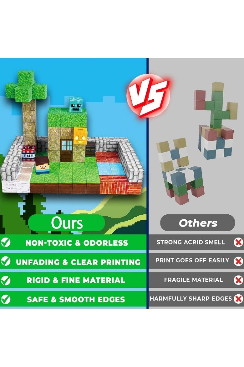 150 PCS Magnetic Blocks – Build Mine Magnet World & Creative Magnet Cubes Construction Set, STEM Sensory Toys for Kids, Boys & Girls Ages 3-10, Classroom & Birthday Gifts - Image 4