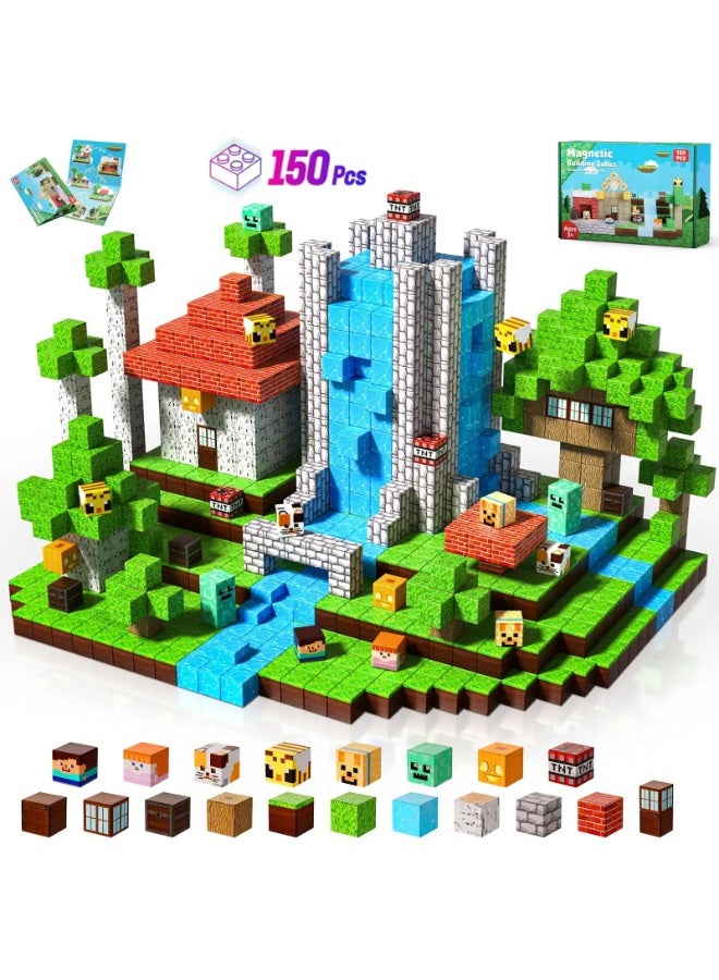 150 PCS Magnetic Blocks – Build Mine Magnet World & Creative Magnet Cubes Construction Set, STEM Sensory Toys for Kids, Boys & Girls Ages 3-10, Classroom & Birthday Gifts - Image 1