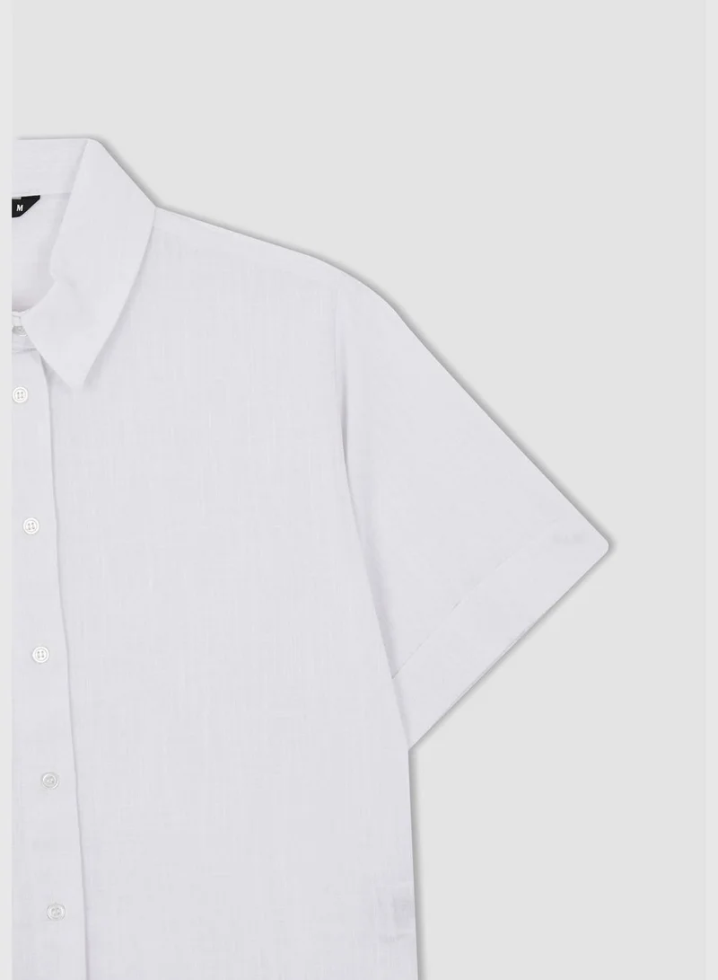 DeFacto Woman Cropped Fit Shirt Neck Woven Top Short Sleeve Shirt