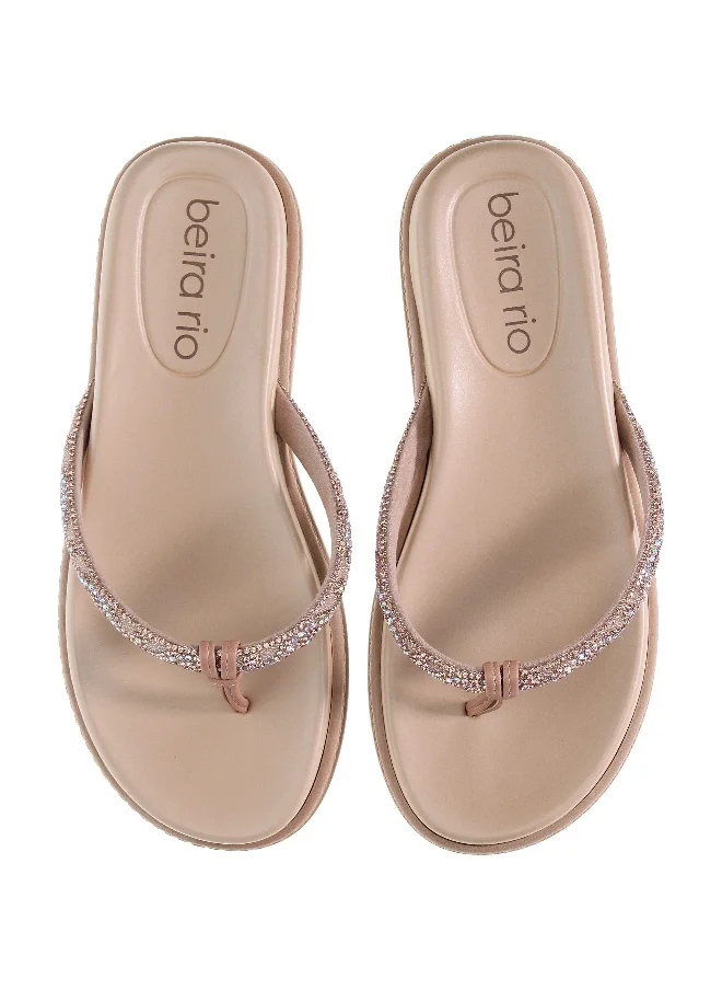 بيرا ريو Beira Rio Ladies Flat Sandals Beige | Made In Brazil