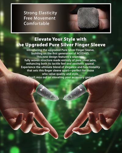 ACEDAYS Gaming Finger Sleeves,100% Visible Silver Fibers,Just Right Pressure/Breathable/Sweatproof, Upgrade Gaming Gloves for PUBG Mobile/Knives Out/Call of Duty Mobile（10pcs） M - Image 3