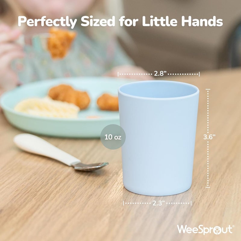 WeeSprout Bamboo Toddler Cups - 4 pc Set (10 fl oz), Organic & Non-Plastic Cup Pack for Toddlers, Big Kids or Baby, Natural (Blue, Yellow, Orange & Red) - Image 2