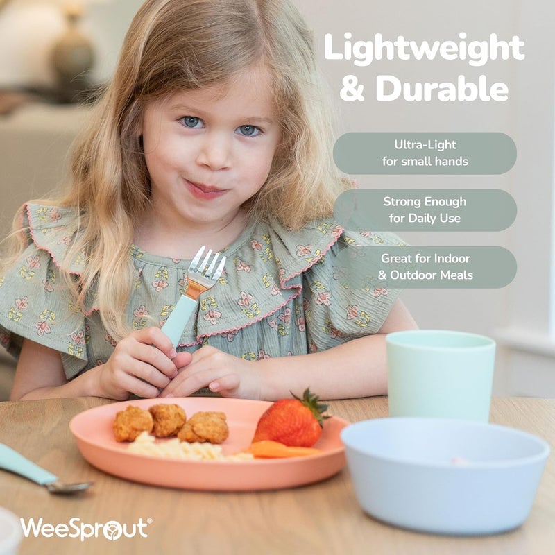 WeeSprout Bamboo Toddler Cups - 4 pc Set (10 fl oz), Organic & Non-Plastic Cup Pack for Toddlers, Big Kids or Baby, Natural (Blue, Yellow, Orange & Red) - Image 4