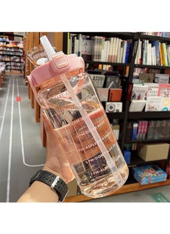 fantasize 2L Large Capacity Water Bottle, Portable Plastic Water Bottle, Sports Water Bottle, With a Pop-up Lid and Time Mark Reminder Cream Cup, Used for Outdoor Sports and Fitness  - Image 2