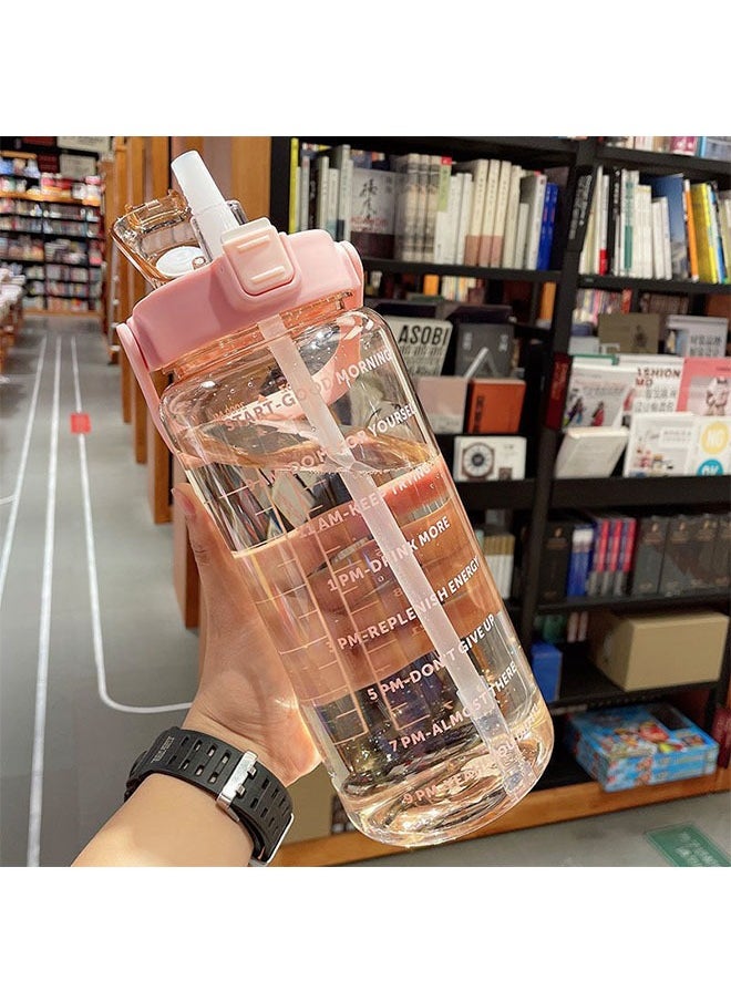 fantasize - 2L Large Capacity Water Bottle, Portable Plastic Water Bottle, Sports Water Bottle, With a Pop-up Lid and Time Mark Reminder Cream Cup, Used for Outdoor Sports and Fitness - Image 1