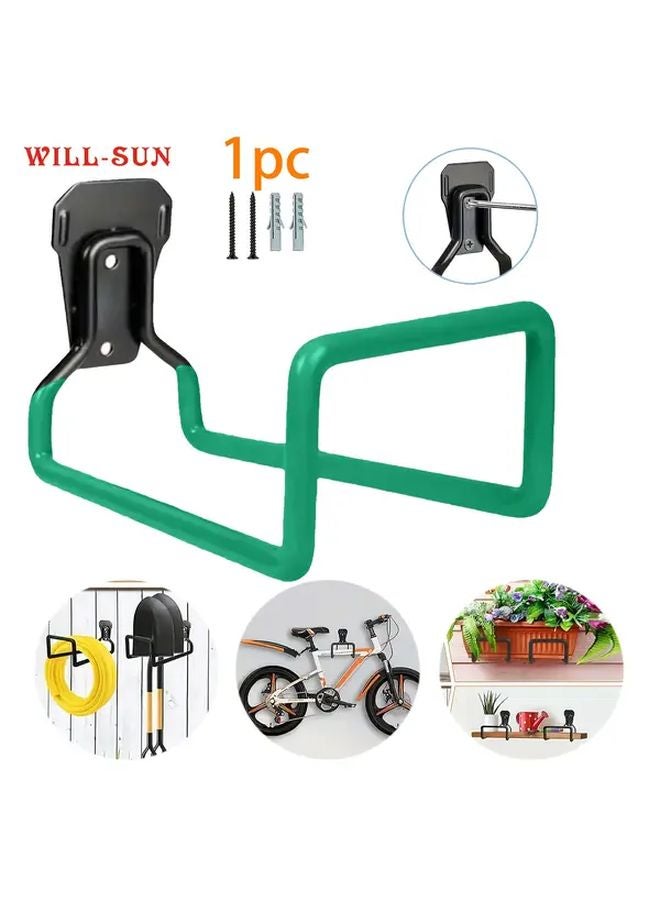 7 6 Inch Green Metal Garden Hose Holder Wall Mounted Rustic Style Outdoor Yard Decor - Image 1