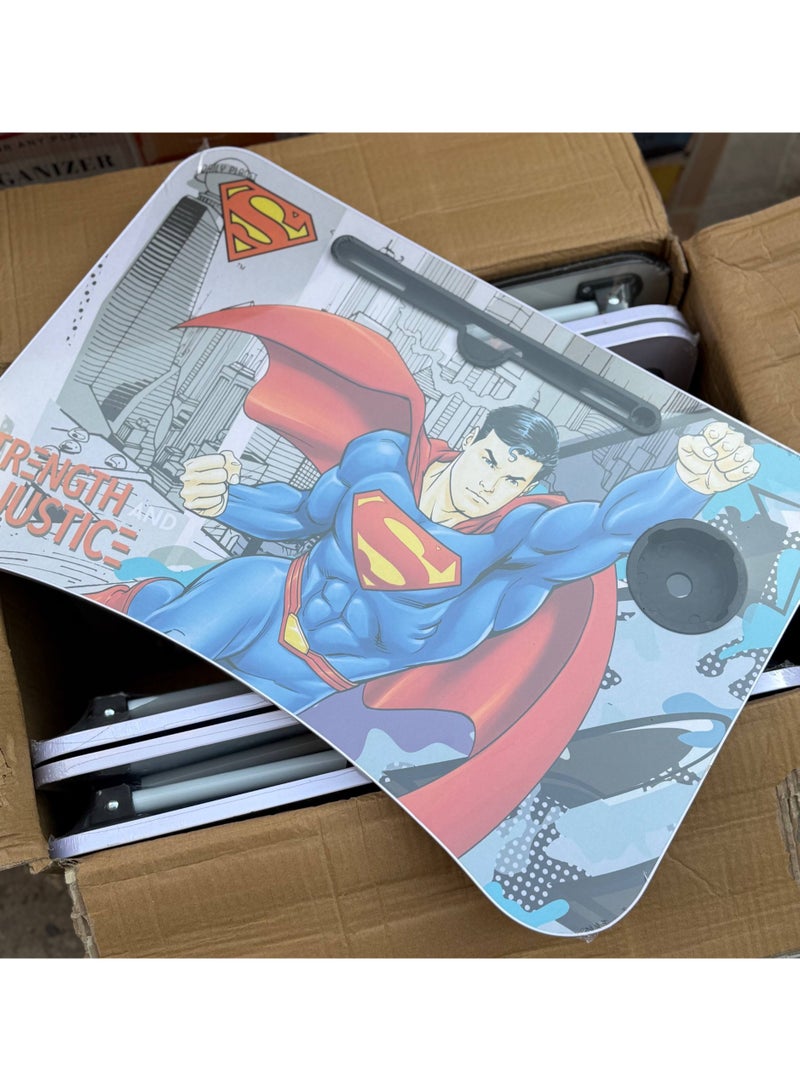 Disney A foldable wooden table with a cup holder and a dedicated movie slot