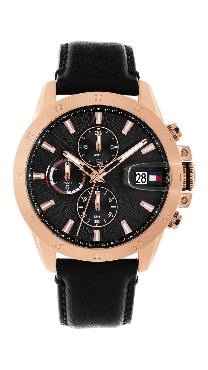 TOMMY HILFIGER ساعة رجالية مستديرة متعددة الوظائف بحالة من الفولاذ المطلي بالأيونات باللون الوردي الذهبي - Image 3