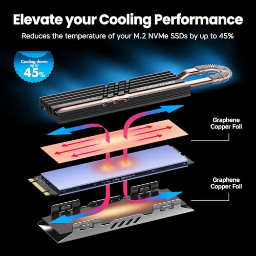 GRAUGEAR Heat Pipe Cooler for M.2 SSD Memory Extension, M.2 2280 NVMe SSD Heatsink, Pure Copper Heat Pipe, Premium Aluminum Plate-Fin Design, Thermally Conductive Graphite on Copper Foil - Image 4
