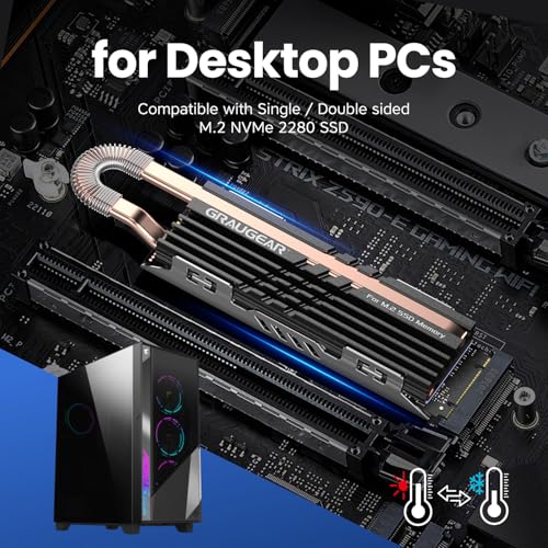 GRAUGEAR Heat Pipe Cooler for M.2 SSD Memory Extension, M.2 2280 NVMe SSD Heatsink, Pure Copper Heat Pipe, Premium Aluminum Plate-Fin Design, Thermally Conductive Graphite on Copper Foil - Image 5