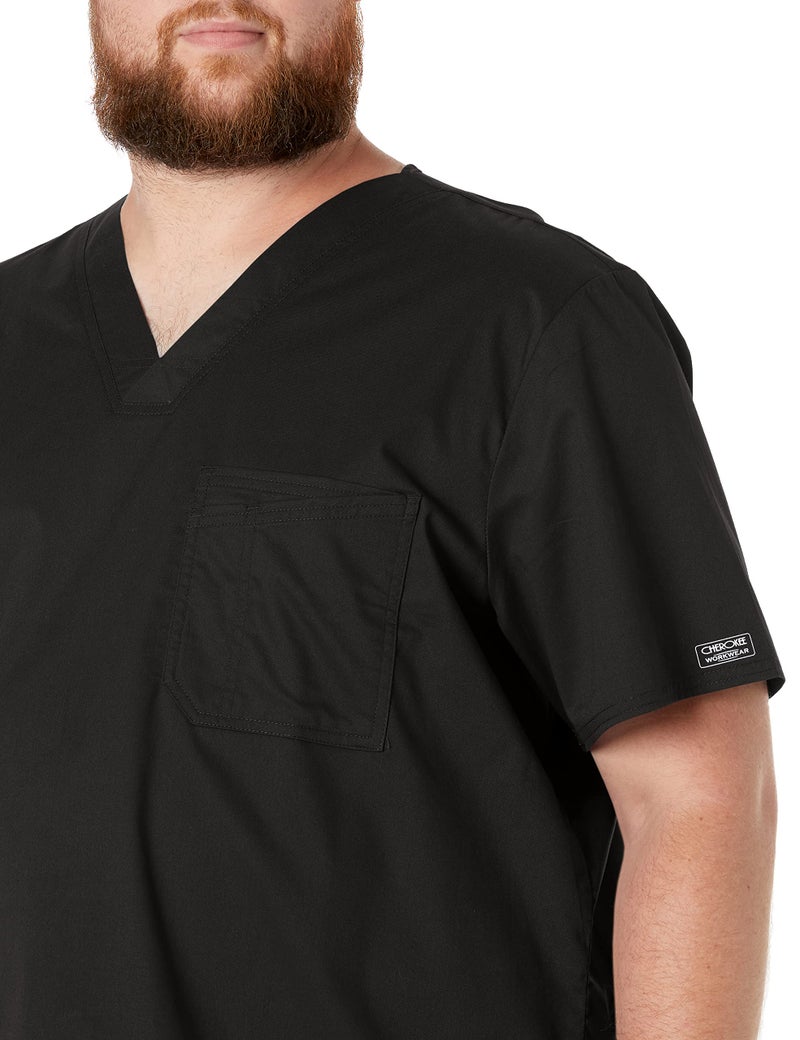 Cherokee Men Scrubs Top Workwear Core Stretch Tuckable V-Neck Plus Size 4743, 2XL, Black - Image 3