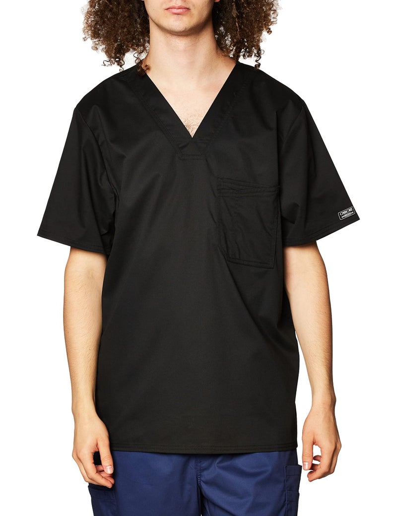 Cherokee Men Scrubs Top Workwear Core Stretch Tuckable V-Neck Plus Size 4743, 2XL, Black - Image 4
