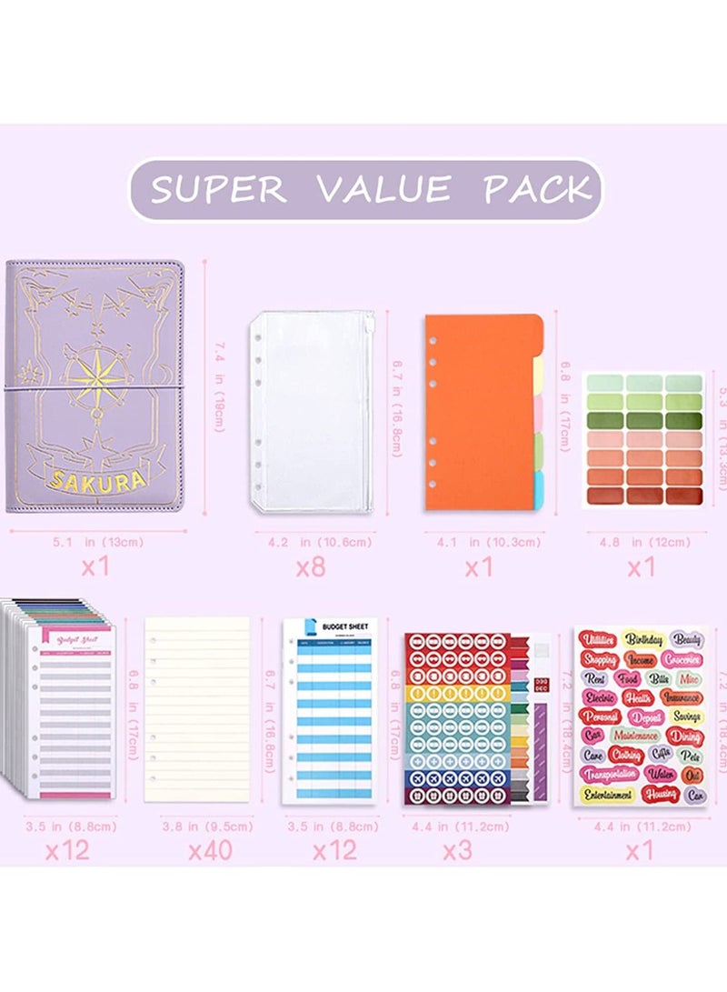 SYOSI Budget Binder Planner A6 Pu Leather Notebook Clear Pockets 12 Pcs Expense Sheets Various Sticker Labels Saving For Budgeting - Image 4