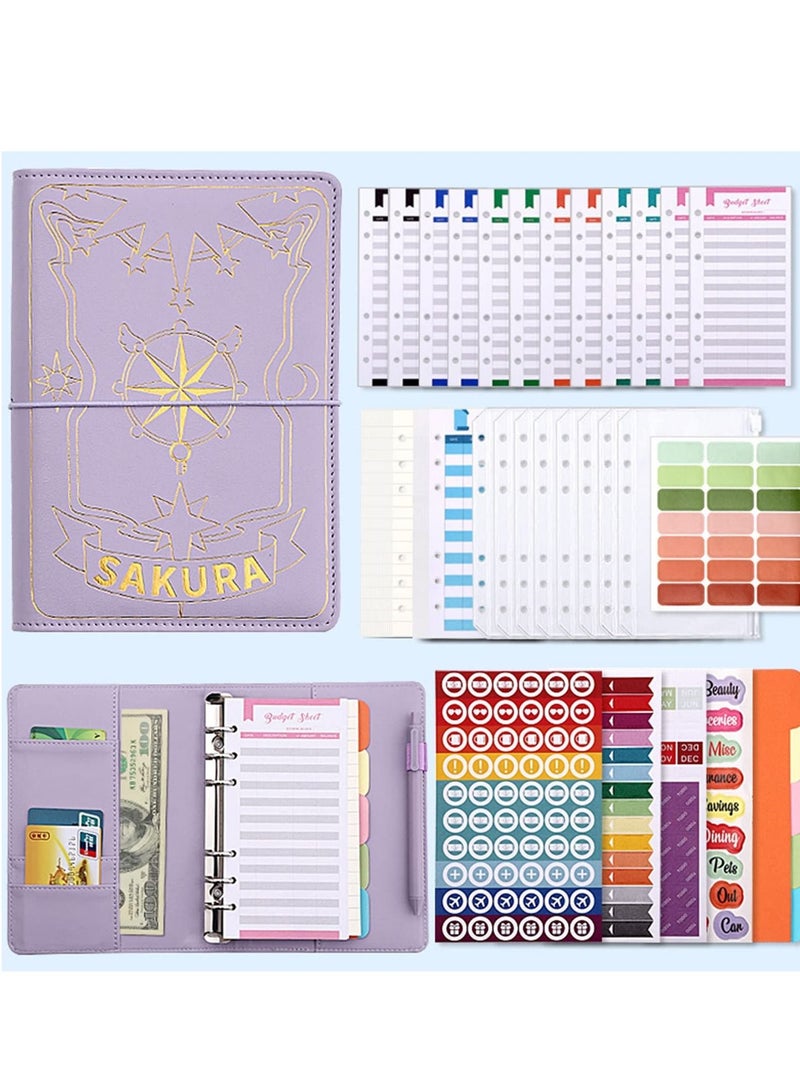 SYOSI Budget Binder Planner A6 Pu Leather Notebook Clear Pockets 12 Pcs Expense Sheets Various Sticker Labels Saving For Budgeting - Image 1