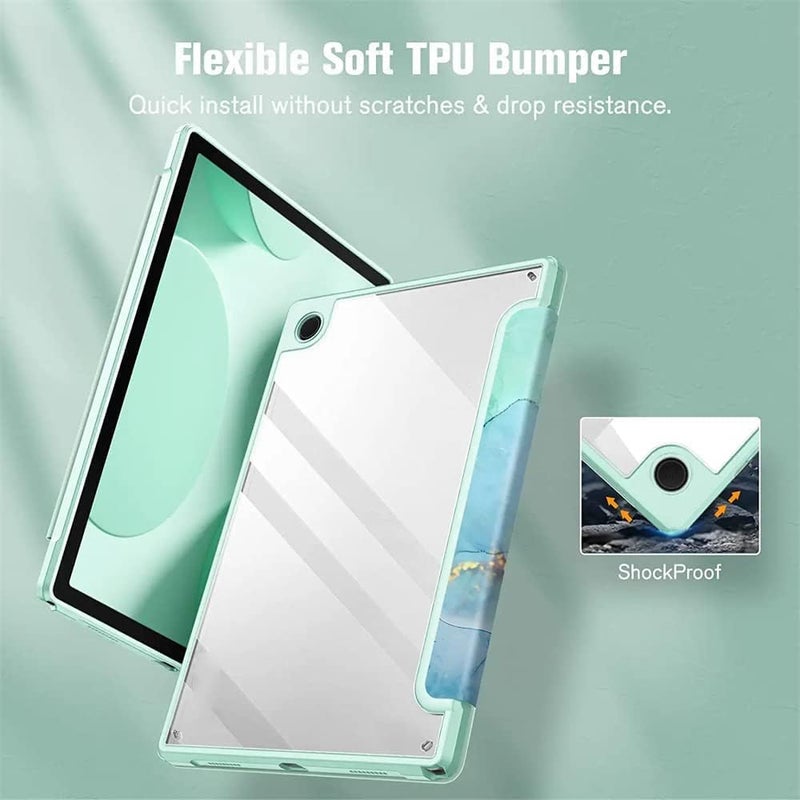 SYOSI Comptible For Samsung Galaxy Tab A8 Case, Hybrid Slim Case For 10.5 Inch 2022 Model Sm-X200, X205, X207 , Shockproof Cover With Clear Transparent Back Shell, Auto Wake Sleep Emerald Marble - Image 5