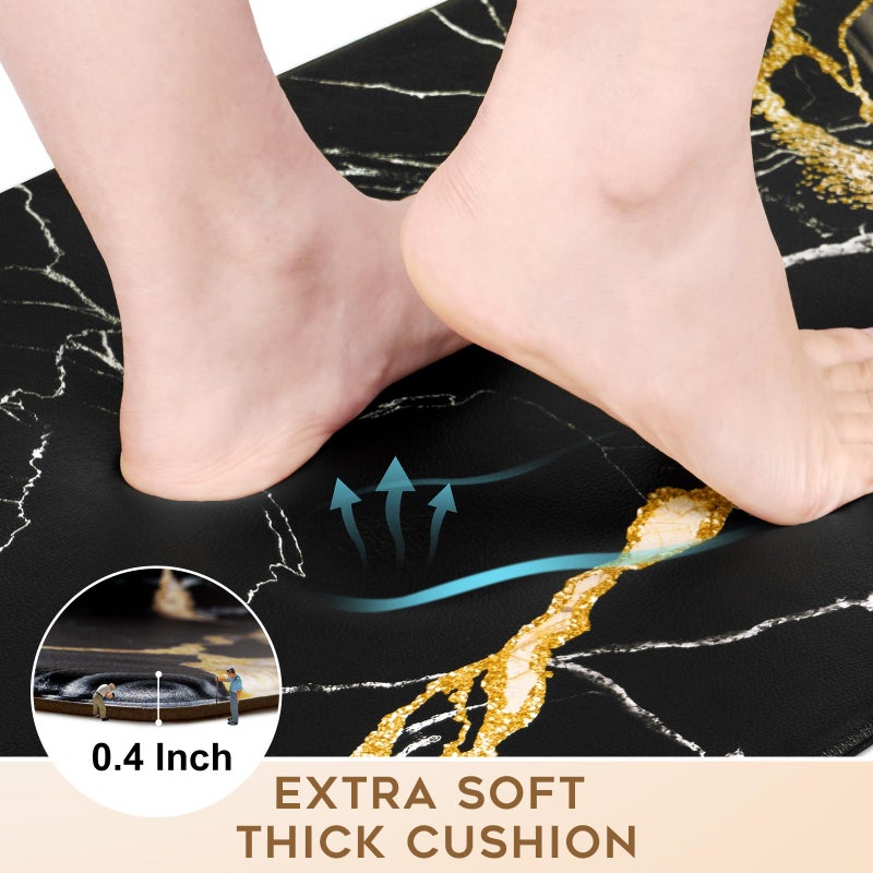 ASPMIZ Marble Kitchen Mats for Floor 2 Piece Set, Anti Fatigue Cushioned Kitchen Floor Mats, Black Gold Marble Kitchen Rugs Non Slip, PVC Waterproof Floor Mat for Kitchen, 18" x 30" + 18'' x 48'' - Image 3
