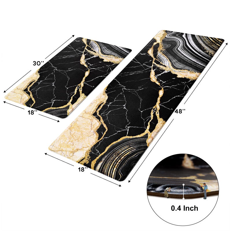 ASPMIZ Marble Kitchen Mats for Floor 2 Piece Set, Anti Fatigue Cushioned Kitchen Floor Mats, Black Gold Marble Kitchen Rugs Non Slip, PVC Waterproof Floor Mat for Kitchen, 18" x 30" + 18'' x 48'' - Image 2
