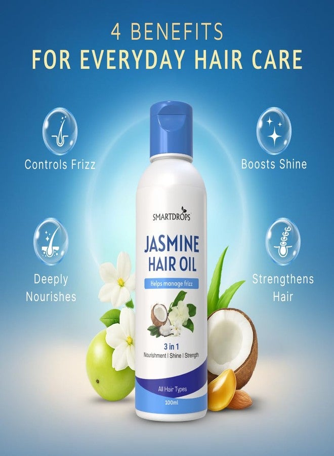 Smartdrops Jasmine and Coconut Hair Oil Smooth Texture Hair Care Oil for Daily Massage and Styling Routine Suitable for All Hair Types | 100ml (Pack 4) - Image 4