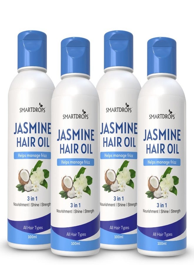 Smartdrops Jasmine and Coconut Hair Oil Smooth Texture Hair Care Oil for Daily Massage and Styling Routine Suitable for All Hair Types | 100ml (Pack 4) - Image 1