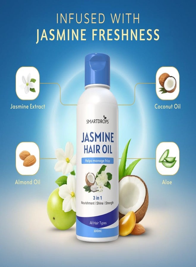 Smartdrops Jasmine and Coconut Hair Oil Smooth Texture Hair Care Oil for Daily Massage and Styling Routine Suitable for All Hair Types | 100ml (Pack 4) - Image 2