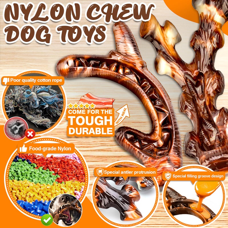 OSORD Dog Chew Toys for Aggressive Chewers 4 Pack, Indestructible Dog Toys, Bacon Flavor, Tough Nylon Bones to Keep Them Busy, Medium & Large Breed, Gifts for Dogs - Image 3