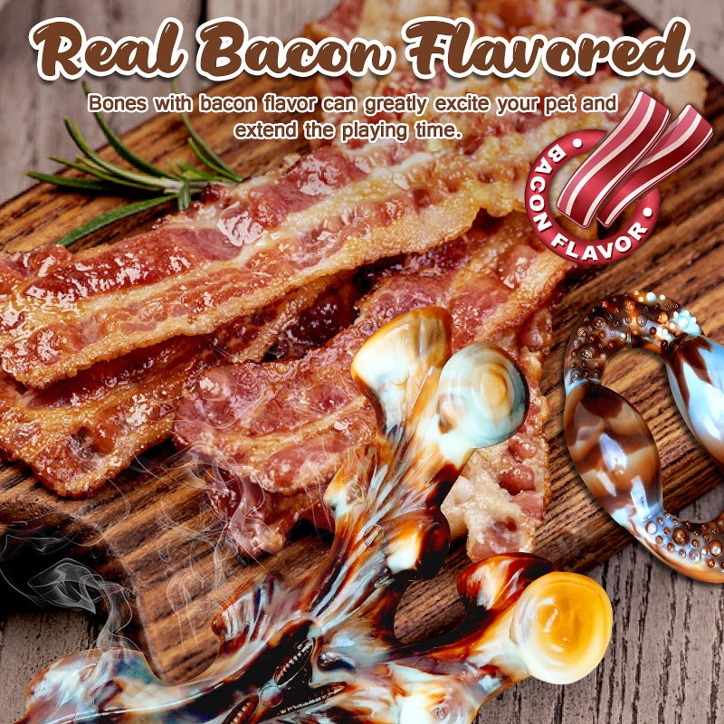 OSORD Dog Chew Toys for Aggressive Chewers 4 Pack, Indestructible Dog Toys, Bacon Flavor, Tough Nylon Bones to Keep Them Busy, Medium & Large Breed, Gifts for Dogs - Image 4