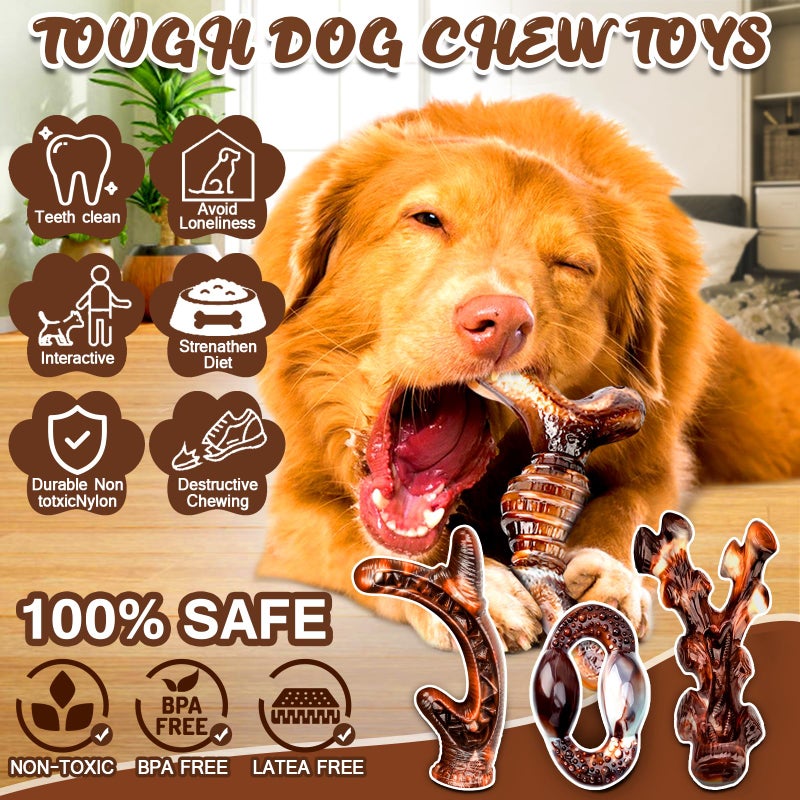 OSORD Dog Chew Toys for Aggressive Chewers 4 Pack, Indestructible Dog Toys, Bacon Flavor, Tough Nylon Bones to Keep Them Busy, Medium & Large Breed, Gifts for Dogs - Image 2