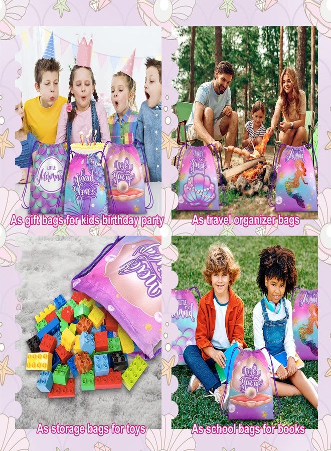 PERFQU 12 Pack Mermaid Party Supplies Favor Drawstring Bags for Kids' Birthday, Boys Girls Little Mermaid Drawstring Backpack Bag as Loot and Goodie bags for Gifts, Treat, Candy, School or Birthday Party - Image 4
