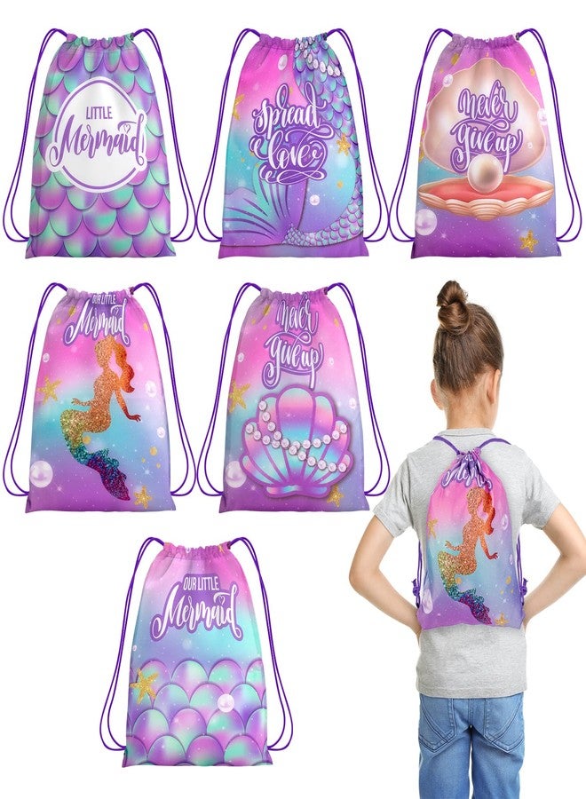PERFQU 12 Pack Mermaid Party Supplies Favor Drawstring Bags for Kids' Birthday, Boys Girls Little Mermaid Drawstring Backpack Bag as Loot and Goodie bags for Gifts, Treat, Candy, School or Birthday Party - Image 1