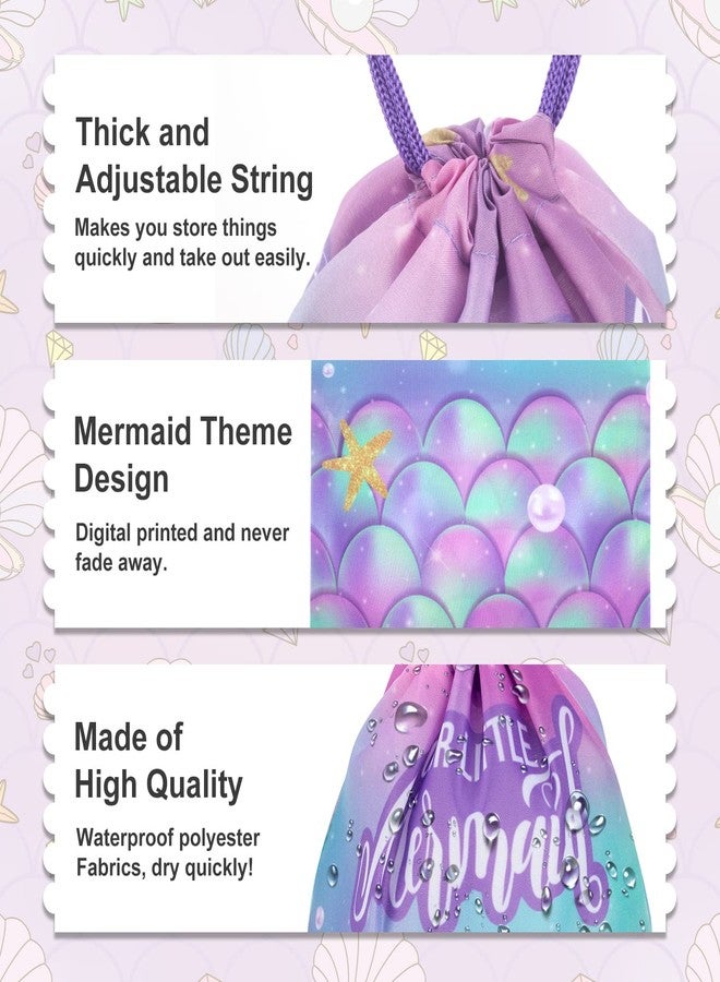 PERFQU 12 Pack Mermaid Party Supplies Favor Drawstring Bags for Kids' Birthday, Boys Girls Little Mermaid Drawstring Backpack Bag as Loot and Goodie bags for Gifts, Treat, Candy, School or Birthday Party - Image 2